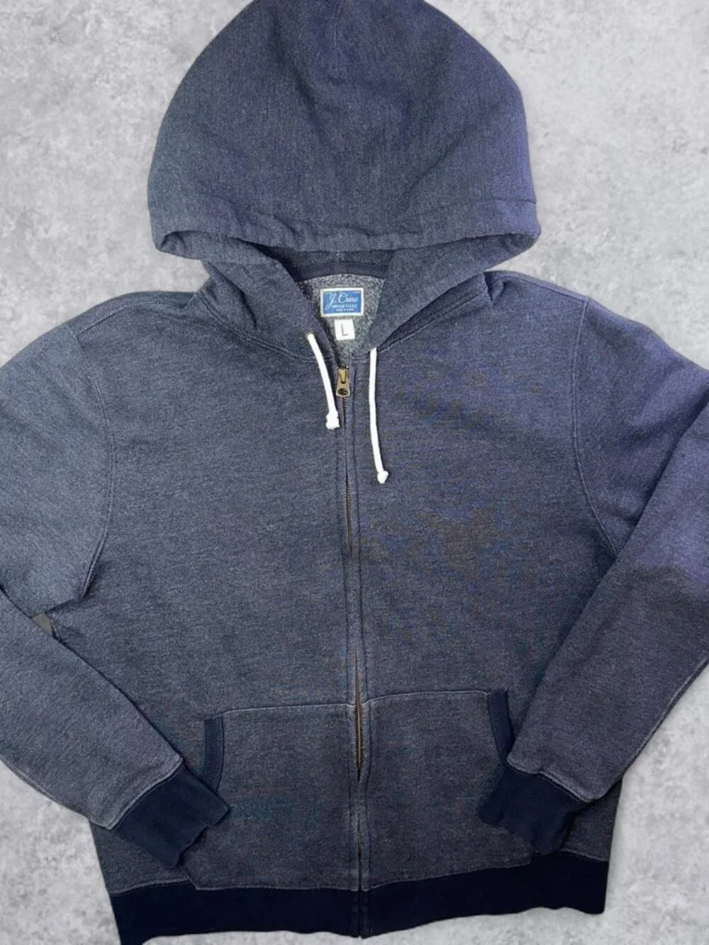 J. Crew Navy Vintage Fleece Zip Up Hoodie Size Large
